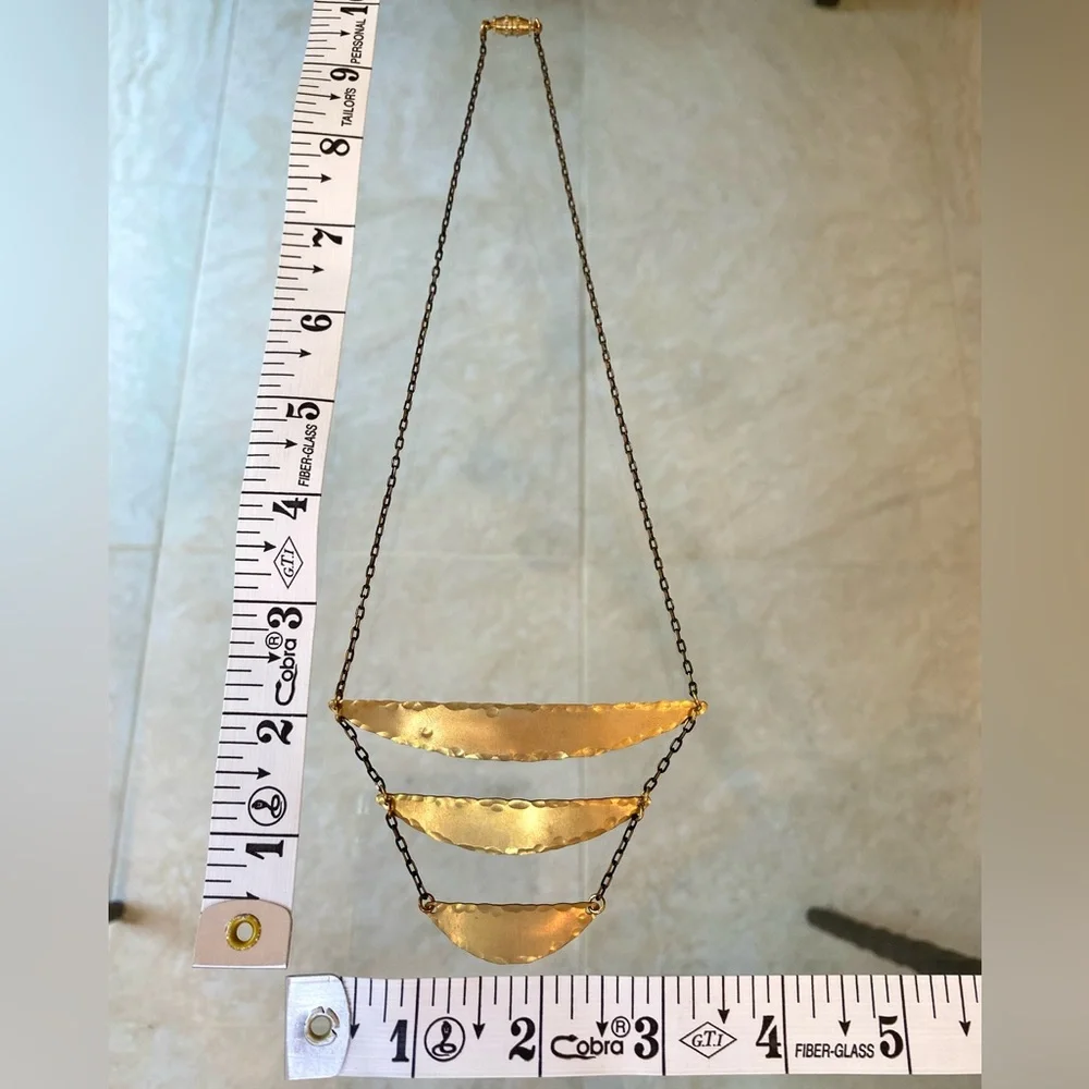 Three-Tier Hammered Gold Bar Two-Tone Chain Necklace, NWOT